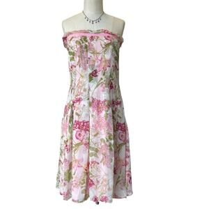 Y2K Pastel Floral Garden Party dress size 10 Silk Fairy Strapless French